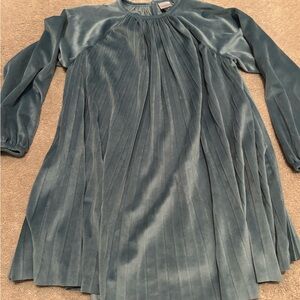 Hanna Andersson Blue Pleated Faux Suede Girls Size 10 Dress Long Sleeve